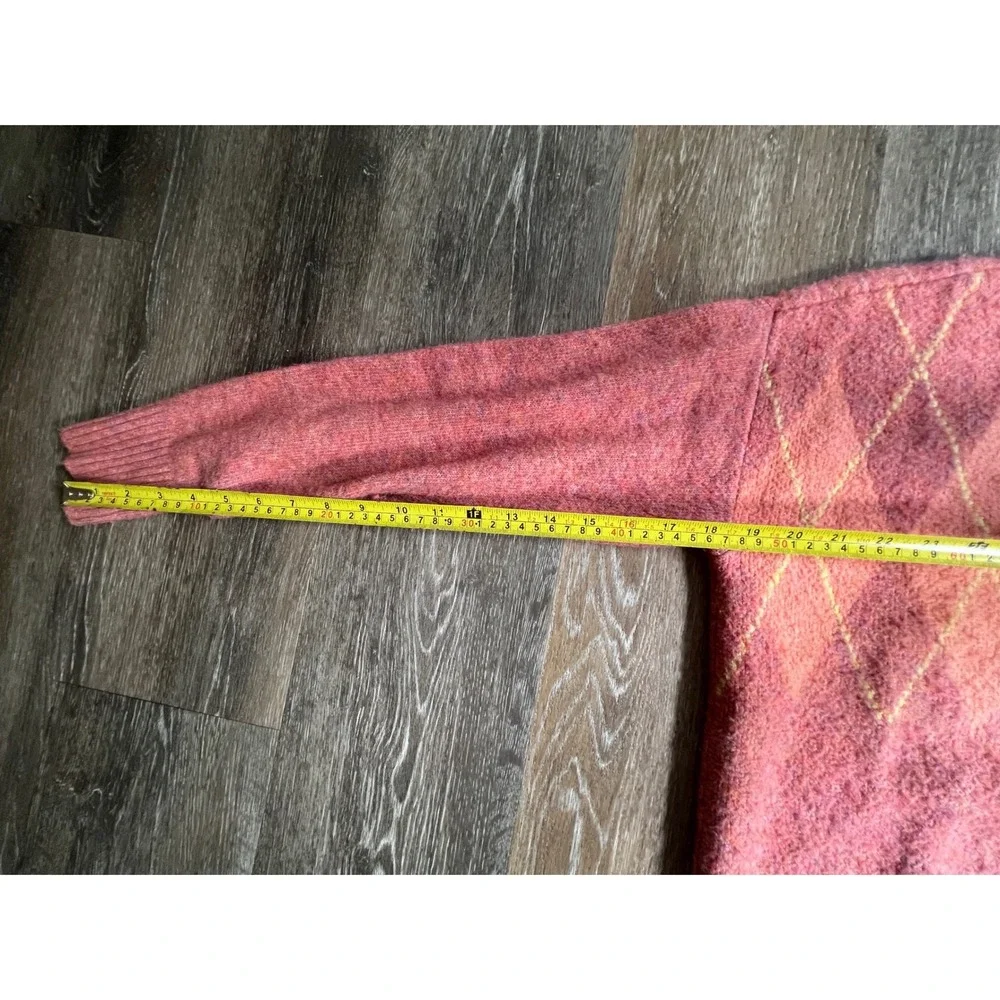 Loft Sweater Womens Medium Pink Argyle Crewneck‎ Knit Long Sleeve Pullover
